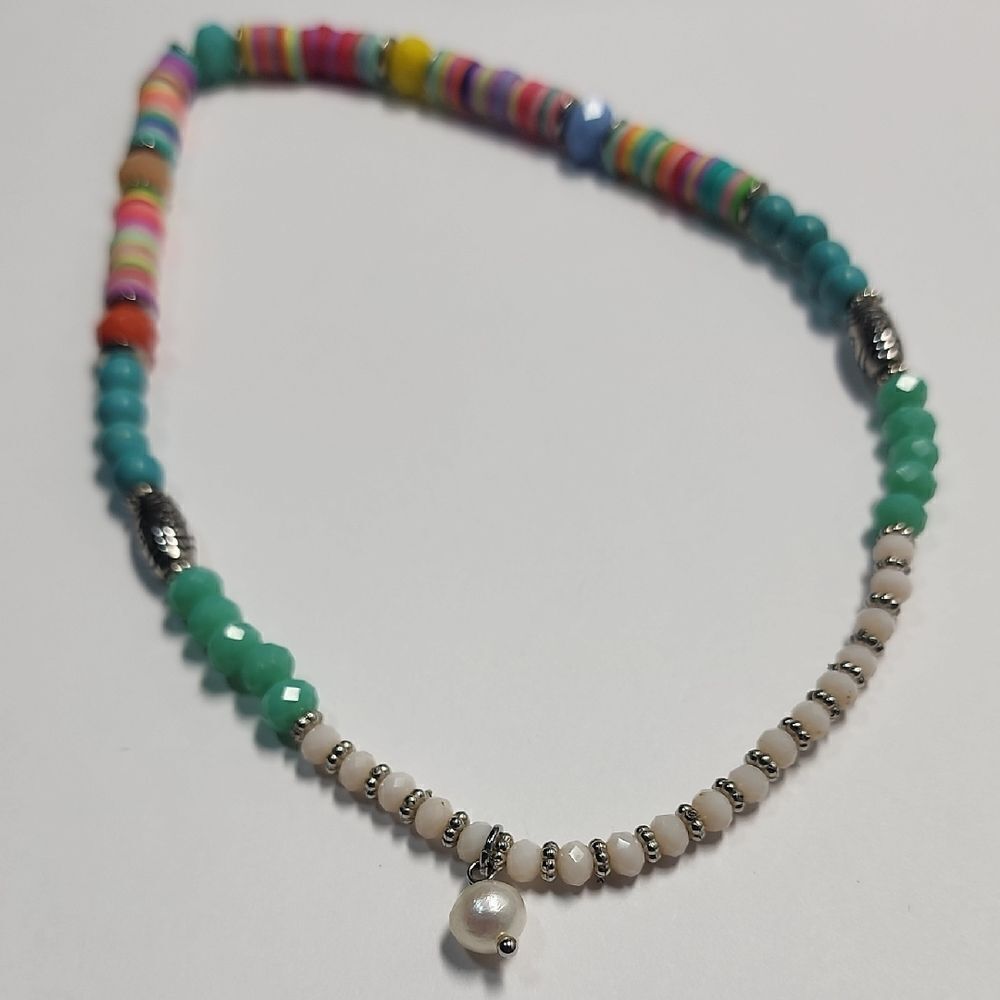Colorful Beaded Childrens Necklace with Pearl Accent